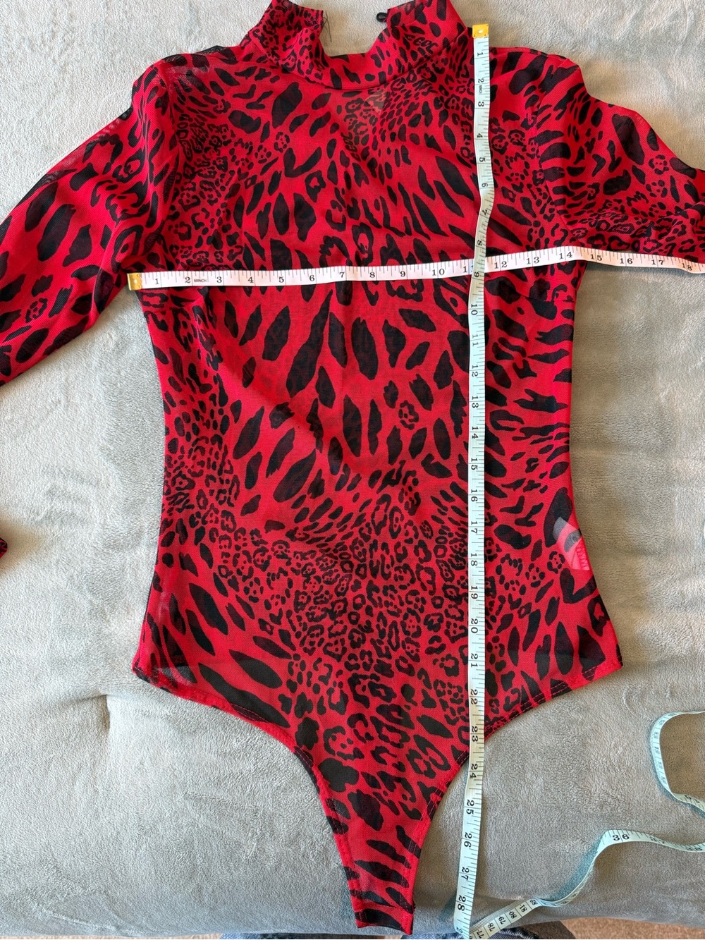 Windsor Red & Black Animal-Print Sheer Mock-Neck Long Sleeve Top - Picture 5 of 6
